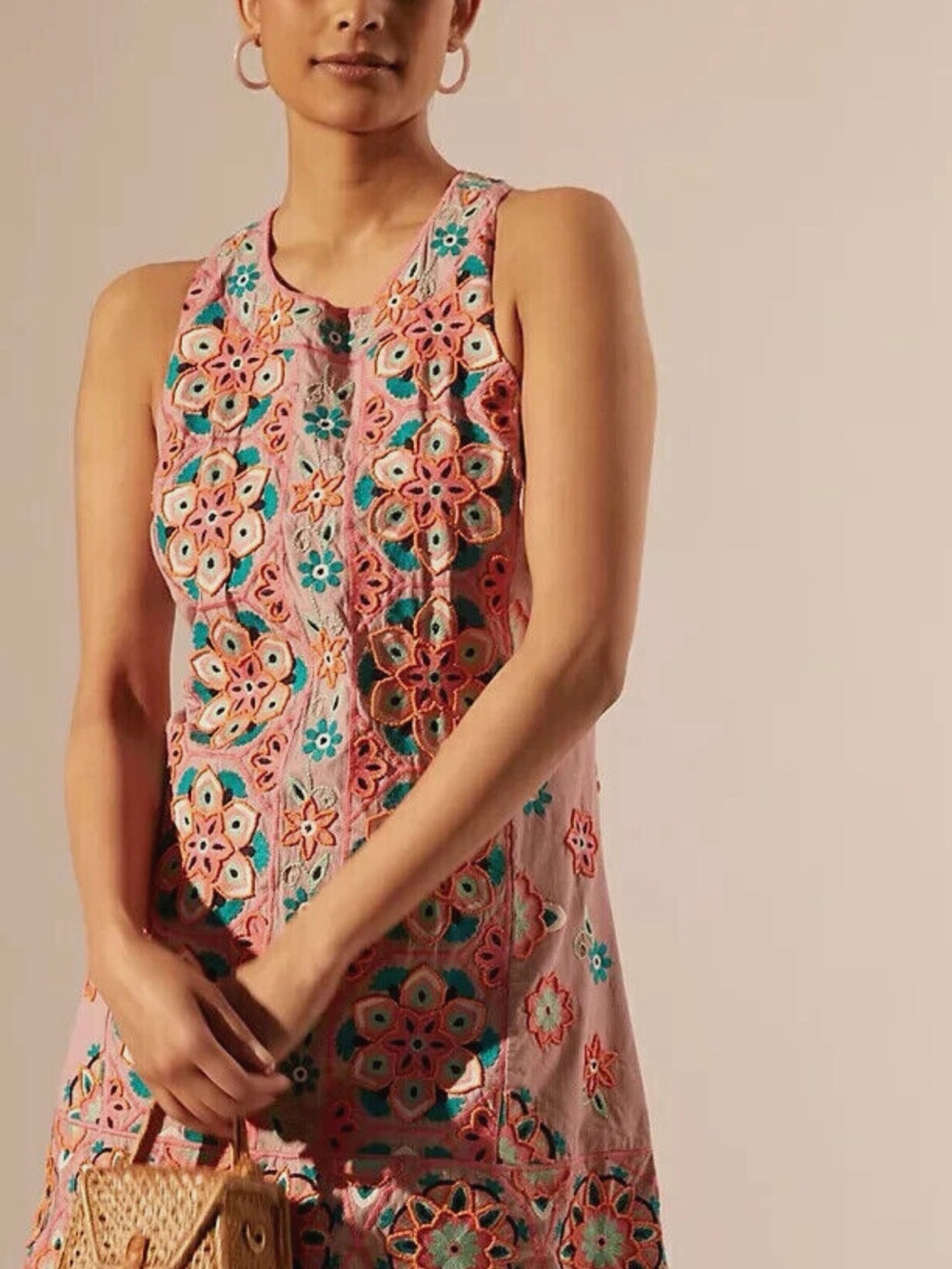 Anthropologie Embroidered & Appliquéd Halter Shift Dress 14P